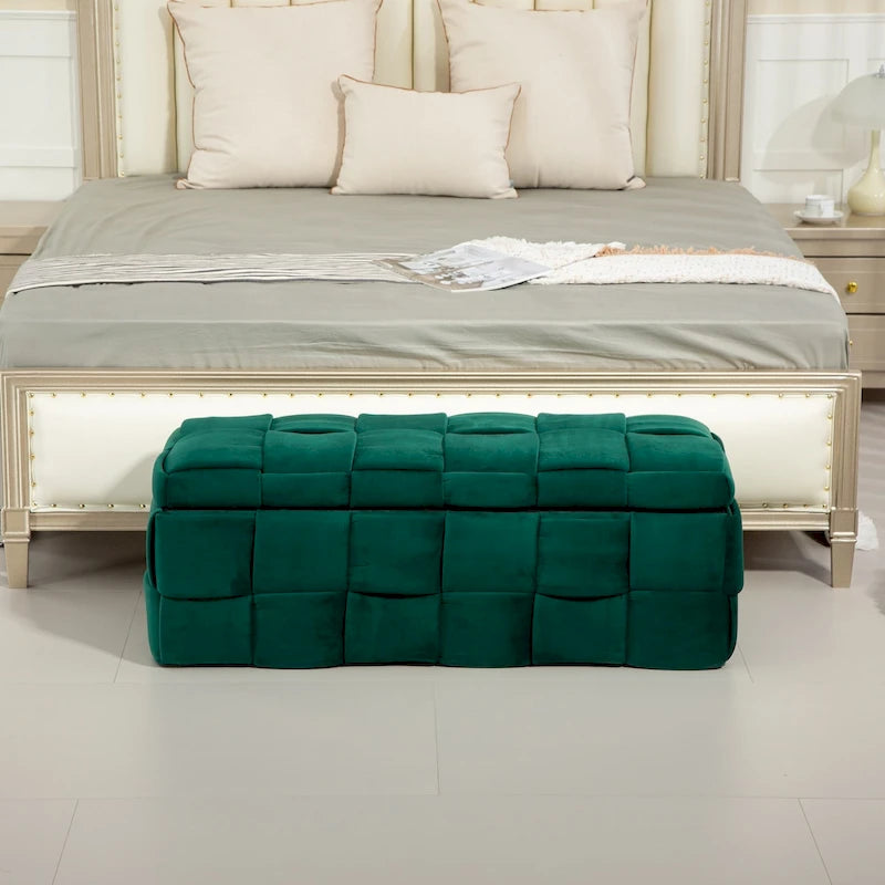 Velvet Upholstered Fabric Storage Ottoman with Safety Hinge, No assembly required