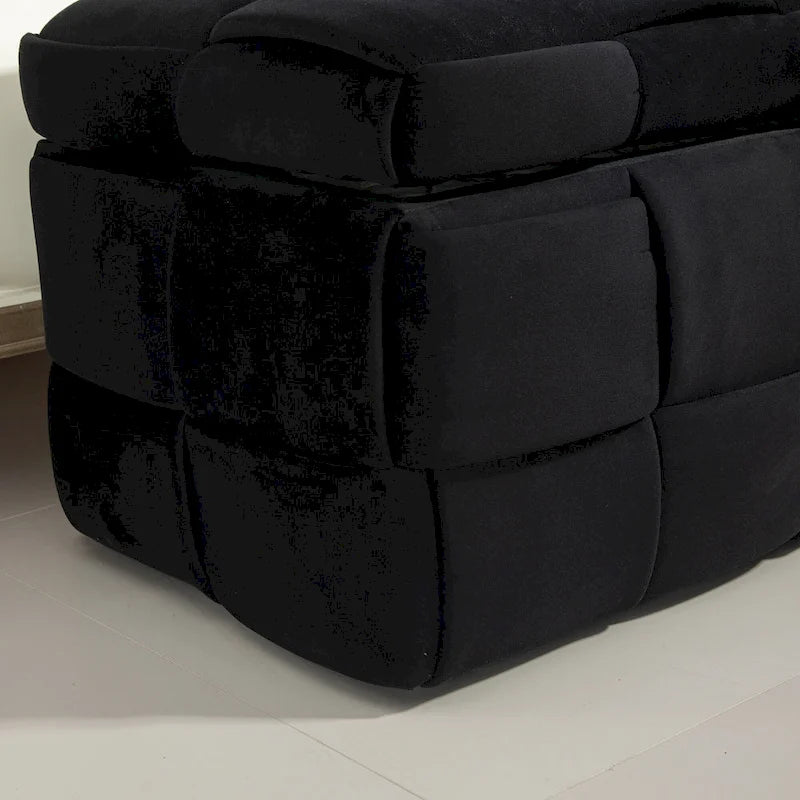 Pouf contenitore in tessuto di velluto imbottito con cerniera di sicurezza, non richiede assemblaggio