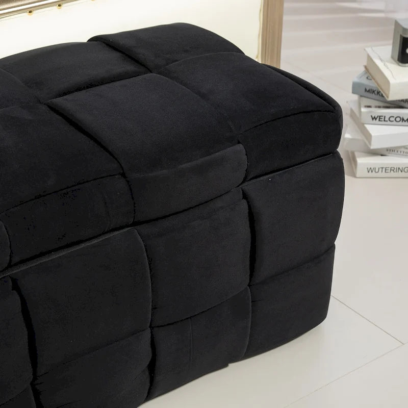 Pouf contenitore in tessuto di velluto imbottito con cerniera di sicurezza, non richiede assemblaggio