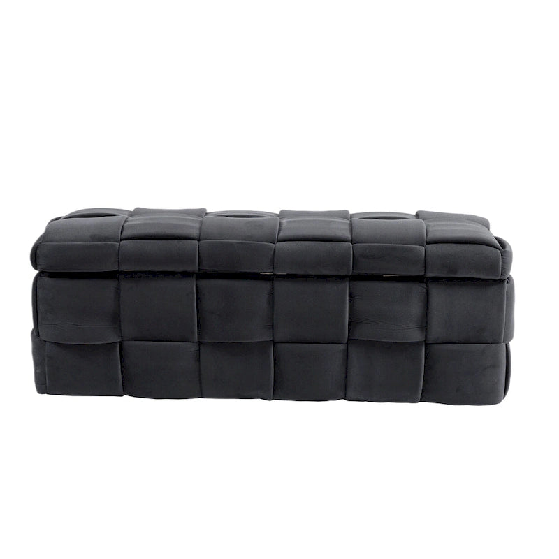 Pouf contenitore in tessuto di velluto imbottito con cerniera di sicurezza, non richiede assemblaggio