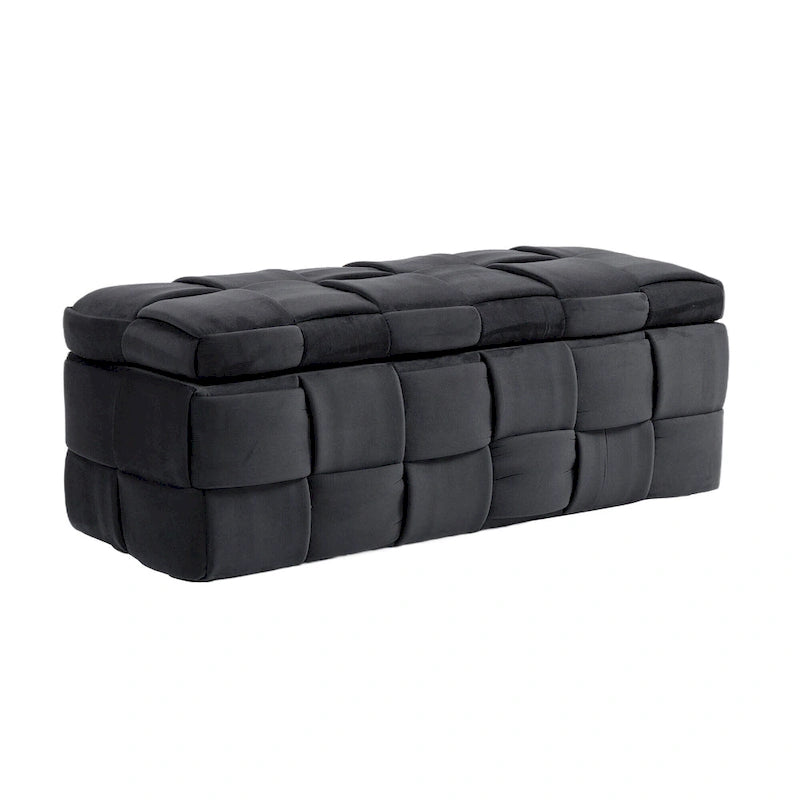 Pouf contenitore in tessuto di velluto imbottito con cerniera di sicurezza, non richiede assemblaggio