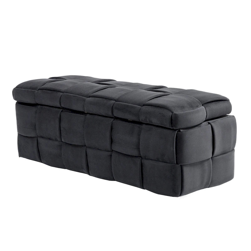 Pouf contenitore in tessuto di velluto imbottito con cerniera di sicurezza, non richiede assemblaggio