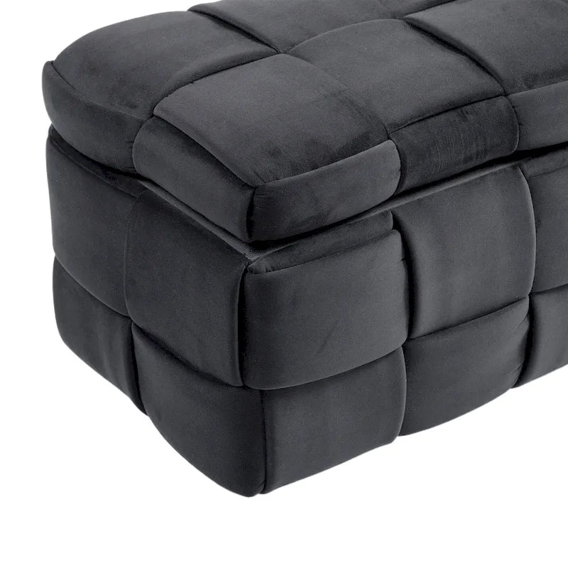Pouf contenitore in tessuto di velluto imbottito con cerniera di sicurezza, non richiede assemblaggio