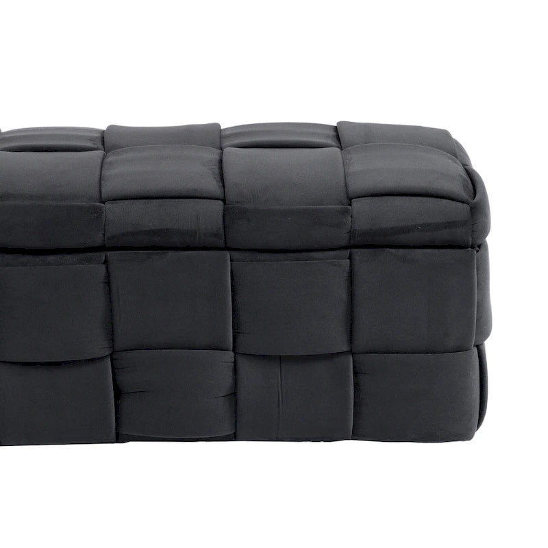 Pouf contenitore in tessuto di velluto imbottito con cerniera di sicurezza, non richiede assemblaggio