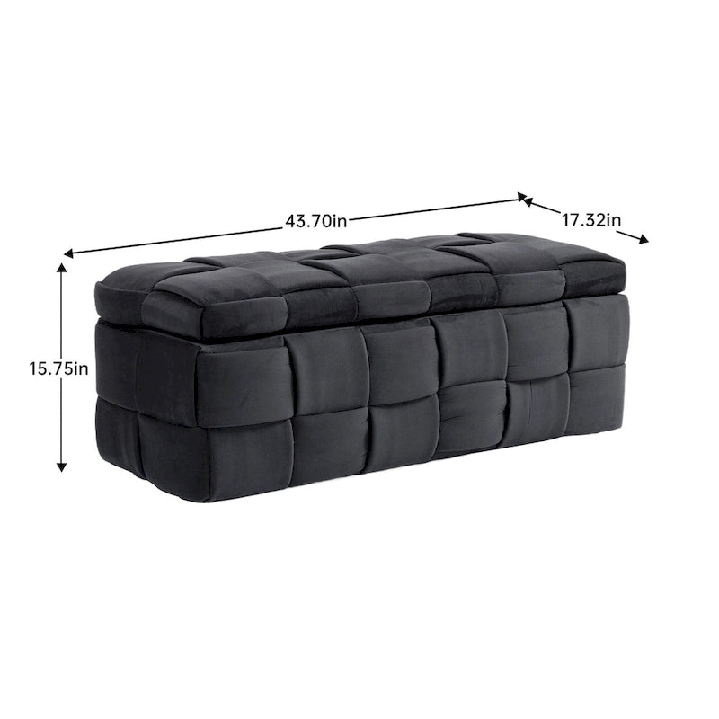 Pouf contenitore in tessuto di velluto imbottito con cerniera di sicurezza, non richiede assemblaggio