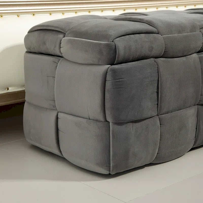 Pouf contenitore in tessuto di velluto imbottito con cerniera di sicurezza, non richiede assemblaggio