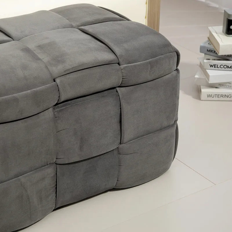 Pouf contenitore in tessuto di velluto imbottito con cerniera di sicurezza, non richiede assemblaggio