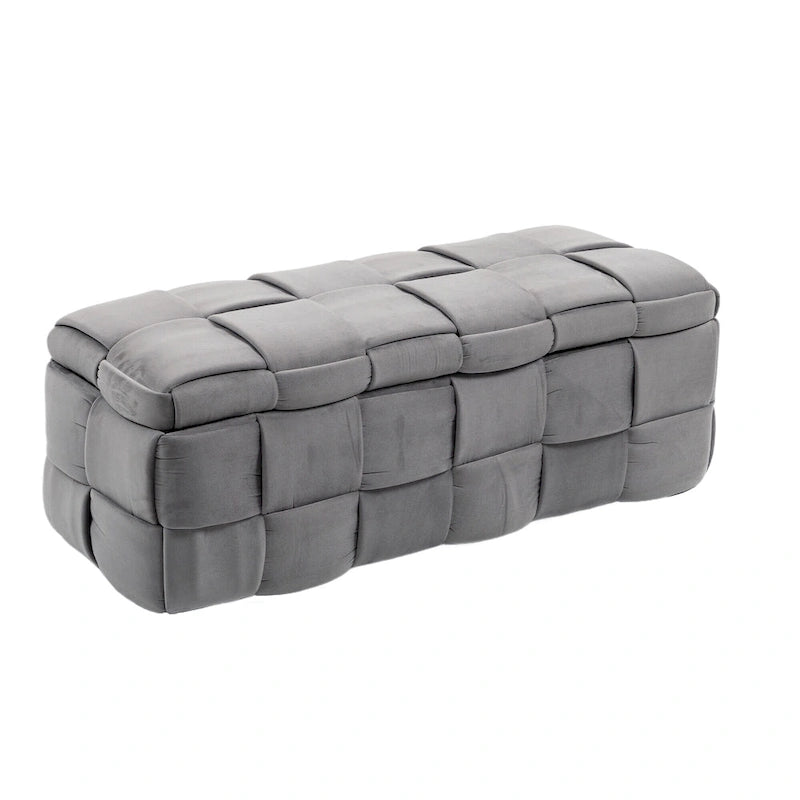 Pouf contenitore in tessuto di velluto imbottito con cerniera di sicurezza, non richiede assemblaggio