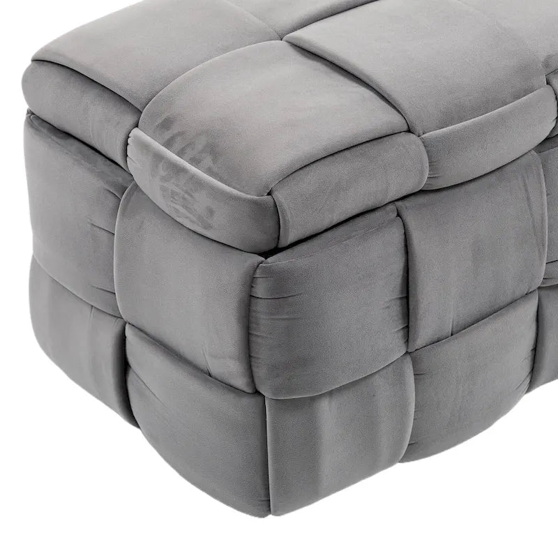 Pouf contenitore in tessuto di velluto imbottito con cerniera di sicurezza, non richiede assemblaggio