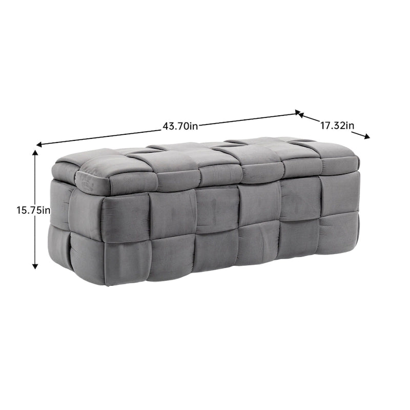 Pouf contenitore in tessuto di velluto imbottito con cerniera di sicurezza, non richiede assemblaggio