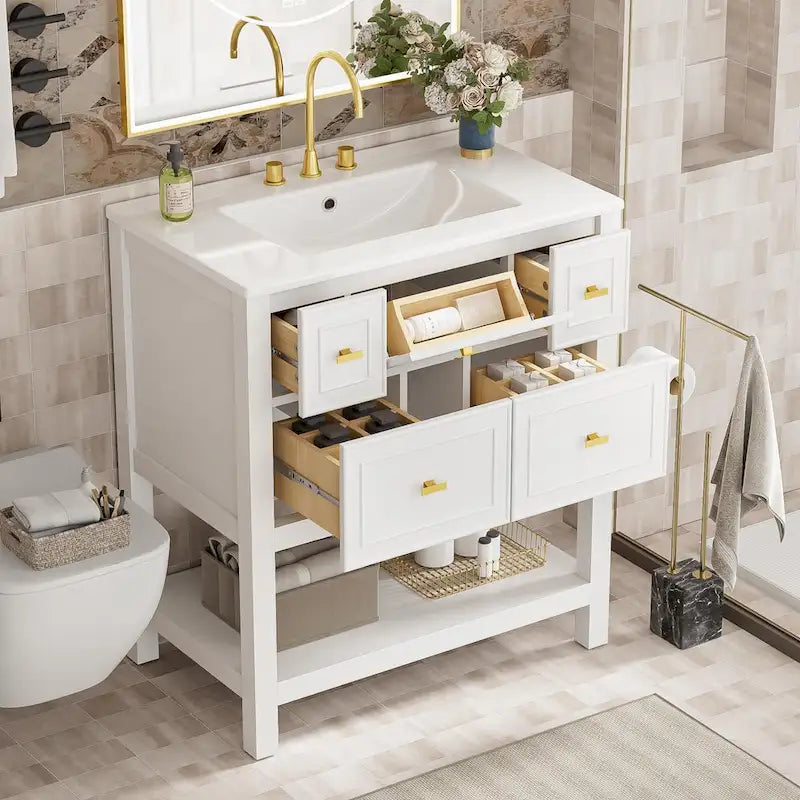 Mobile bagno da 30 con lavabo in ceramica, set lavabo singolo indipendente con 5 cassetti