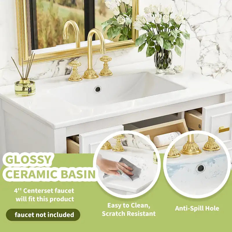 Mobile bagno da 30 con lavabo in ceramica, set lavabo singolo indipendente con 5 cassetti