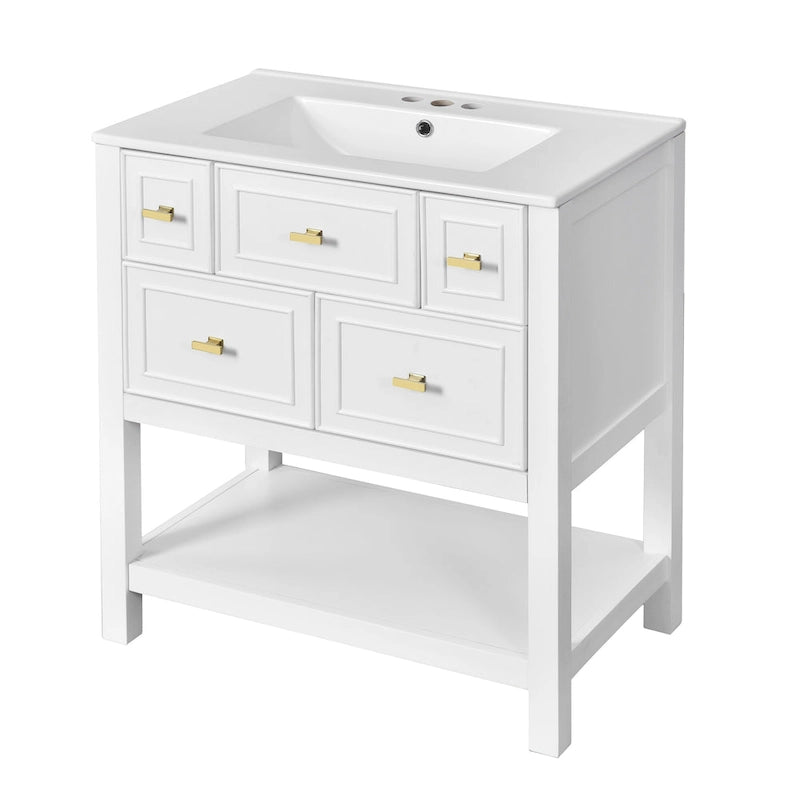 Mobile bagno da 30 con lavabo in ceramica, set lavabo singolo indipendente con 5 cassetti