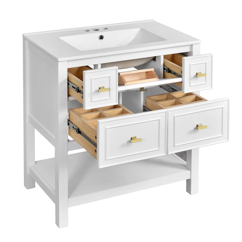 Mobile bagno da 30 con lavabo in ceramica, set lavabo singolo indipendente con 5 cassetti