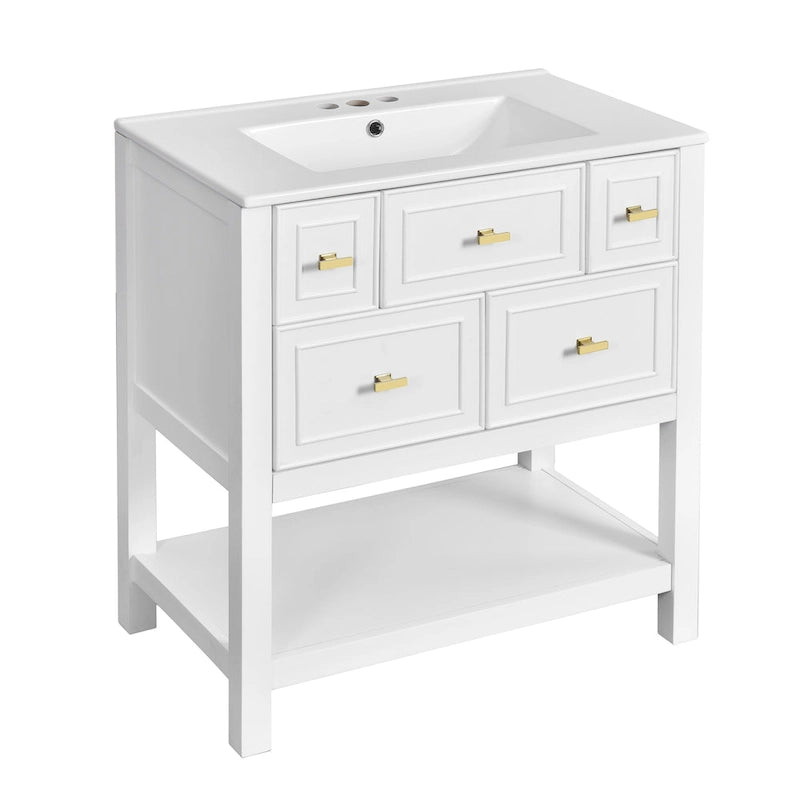Mobile bagno da 30 con lavabo in ceramica, set lavabo singolo indipendente con 5 cassetti