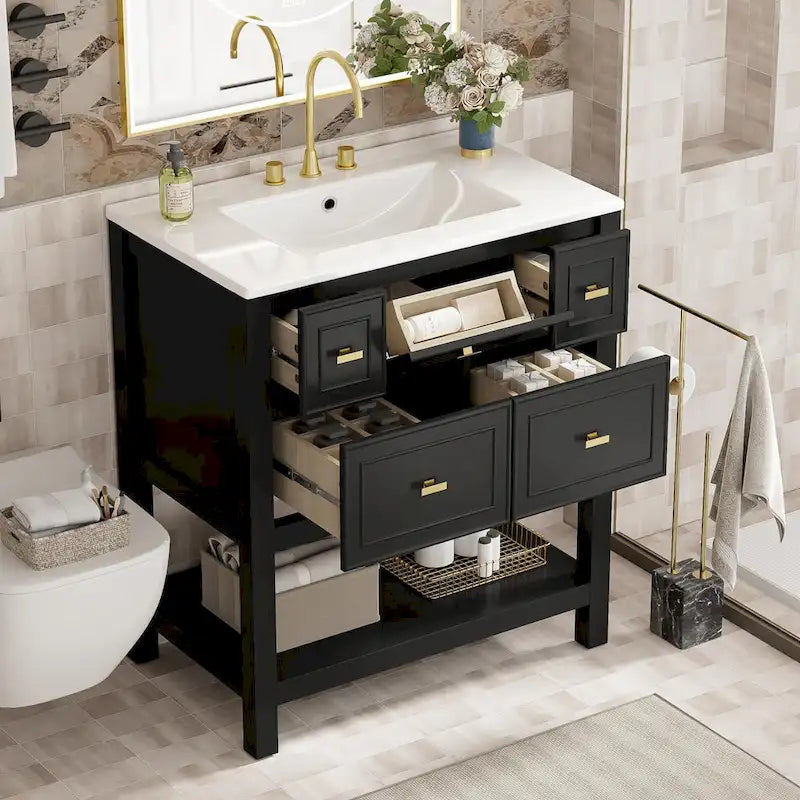 Mobile bagno da 30 con lavabo in ceramica, set lavabo singolo indipendente con 5 cassetti