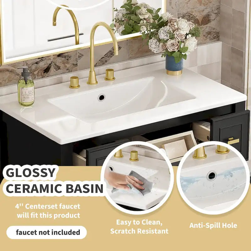 Mobile bagno da 30 con lavabo in ceramica, set lavabo singolo indipendente con 5 cassetti