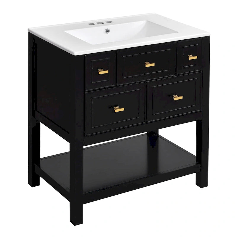 Mobile bagno da 30 con lavabo in ceramica, set lavabo singolo indipendente con 5 cassetti