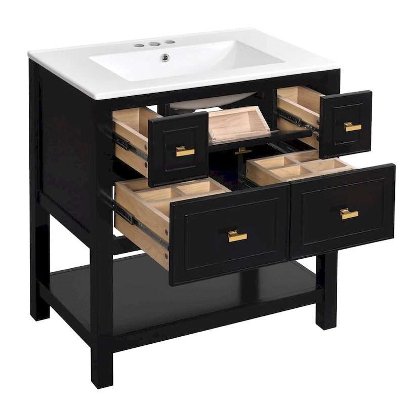 Mobile bagno da 30 con lavabo in ceramica, set lavabo singolo indipendente con 5 cassetti