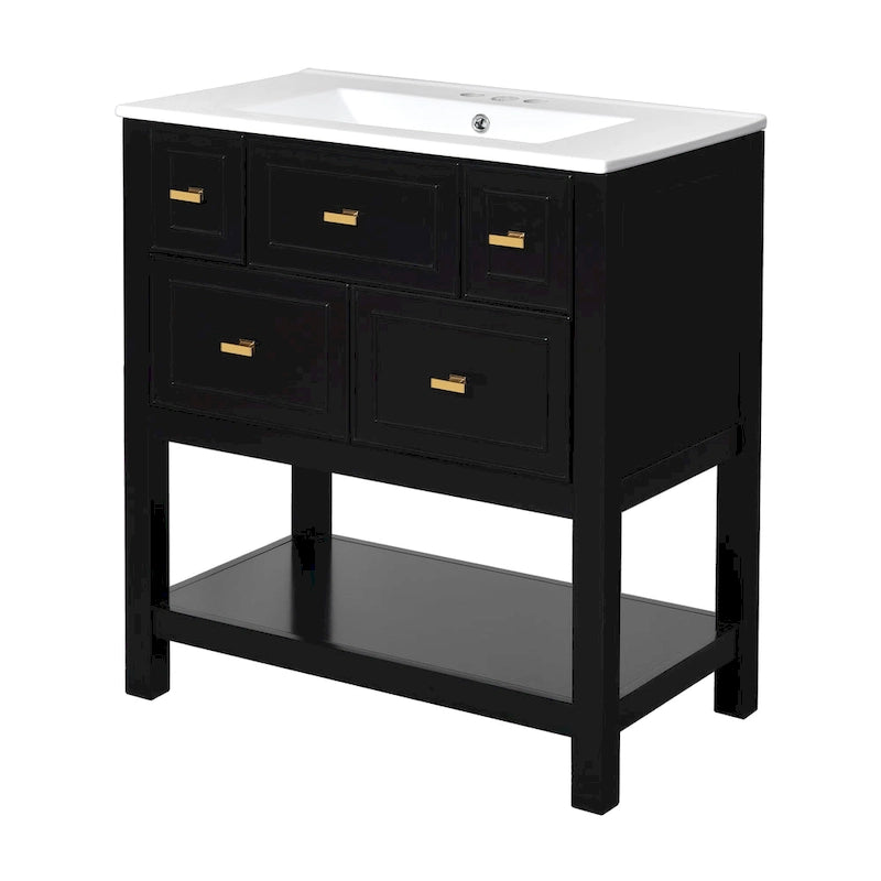 Mobile bagno da 30 con lavabo in ceramica, set lavabo singolo indipendente con 5 cassetti