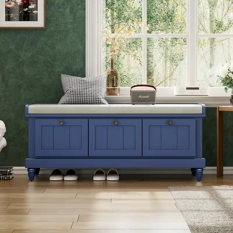 Shoe Bench with Lift Top Cushion Seat & Hidden Space, Entryway Shoe Storage Bench with 3 Drawers, Bedroom End of Bed Bench
