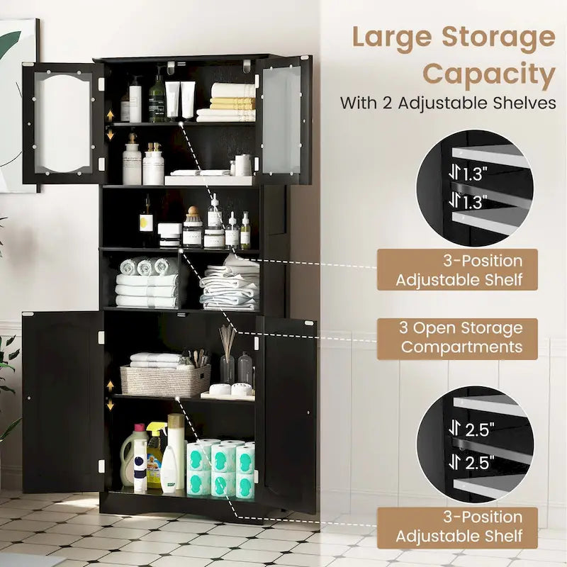 58.5 Tall Bathroom Storage Cabinet Freestanding Linen Cabinet - See Details