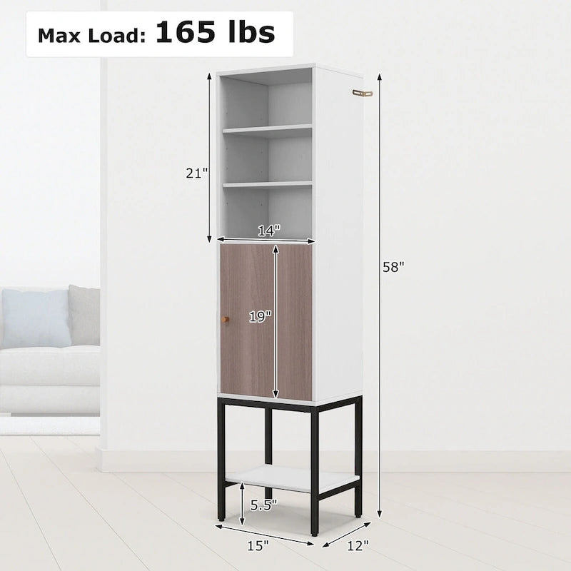 57 Bathroom Tall Cabinet with 1 Door and 4 Shelves - See Details