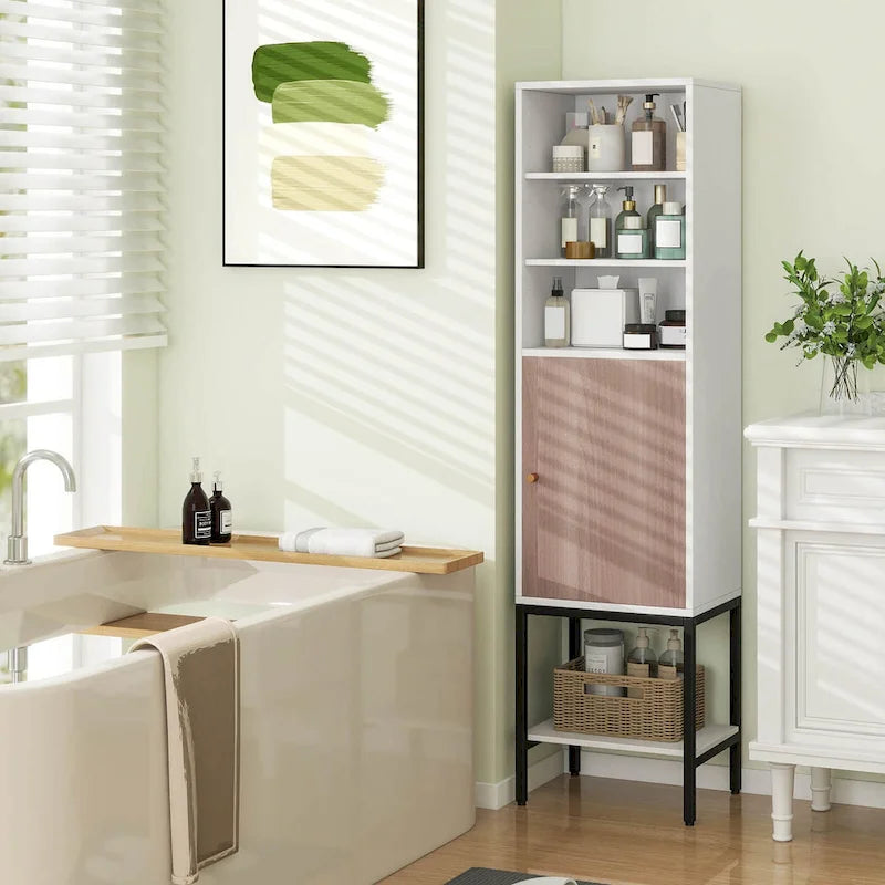 57 Bathroom Tall Cabinet with 1 Door and 4 Shelves - See Details