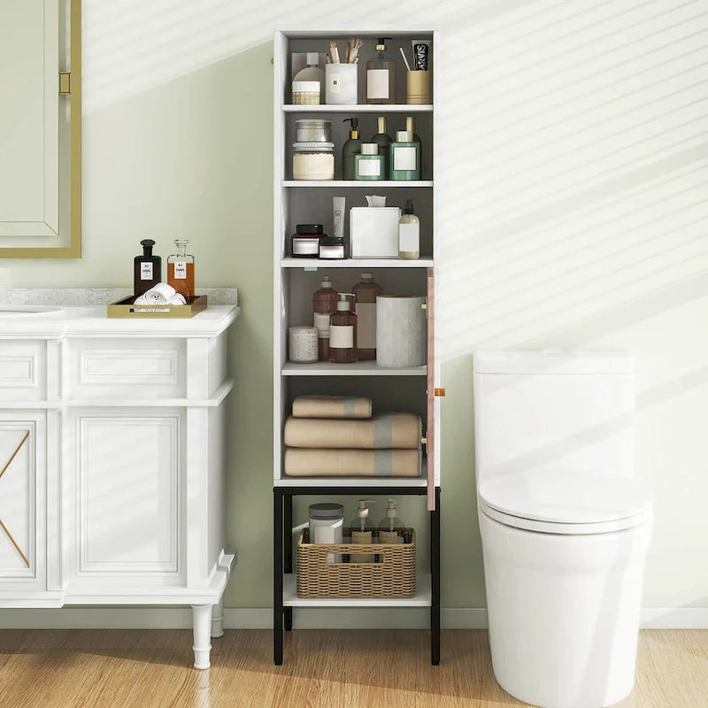 57 Bathroom Tall Cabinet with 1 Door and 4 Shelves - See Details