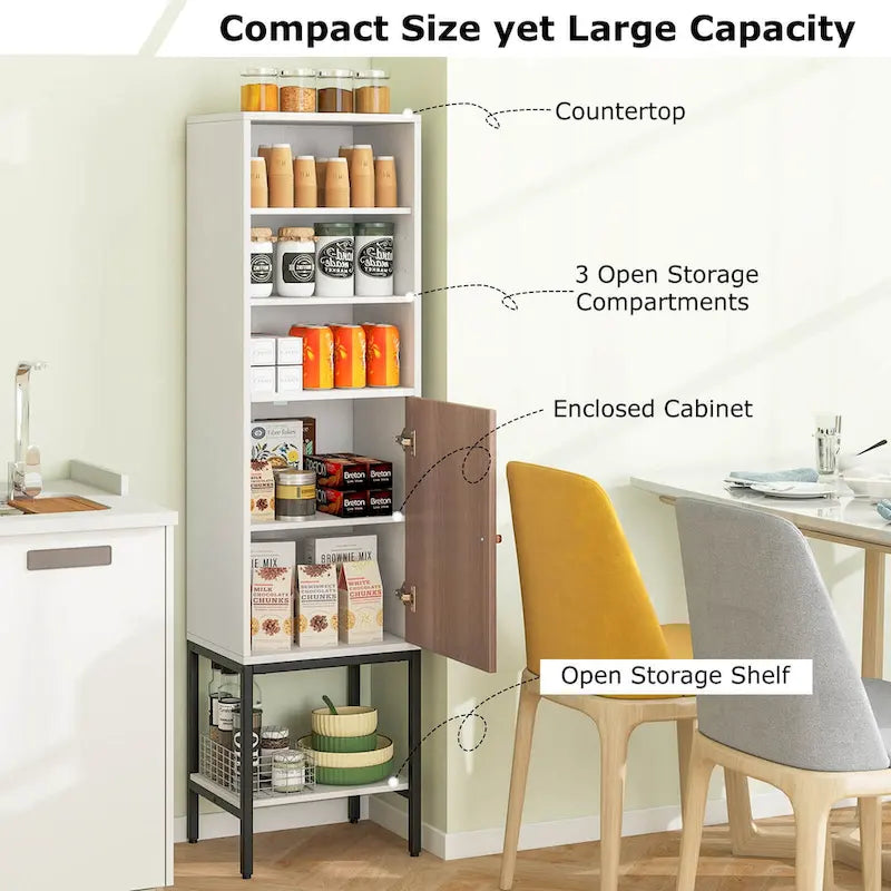 57 Bathroom Tall Cabinet with 1 Door and 4 Shelves - See Details