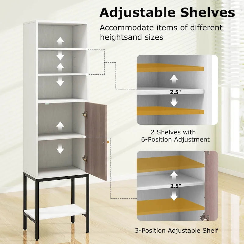 57 Bathroom Tall Cabinet with 1 Door and 4 Shelves - See Details