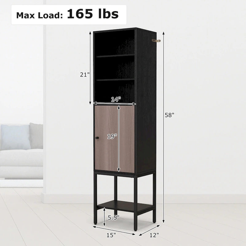 57 Bathroom Tall Cabinet with 1 Door and 4 Shelves - See Details