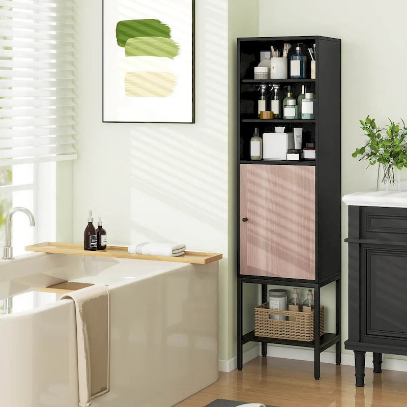 57 Bathroom Tall Cabinet with 1 Door and 4 Shelves - See Details