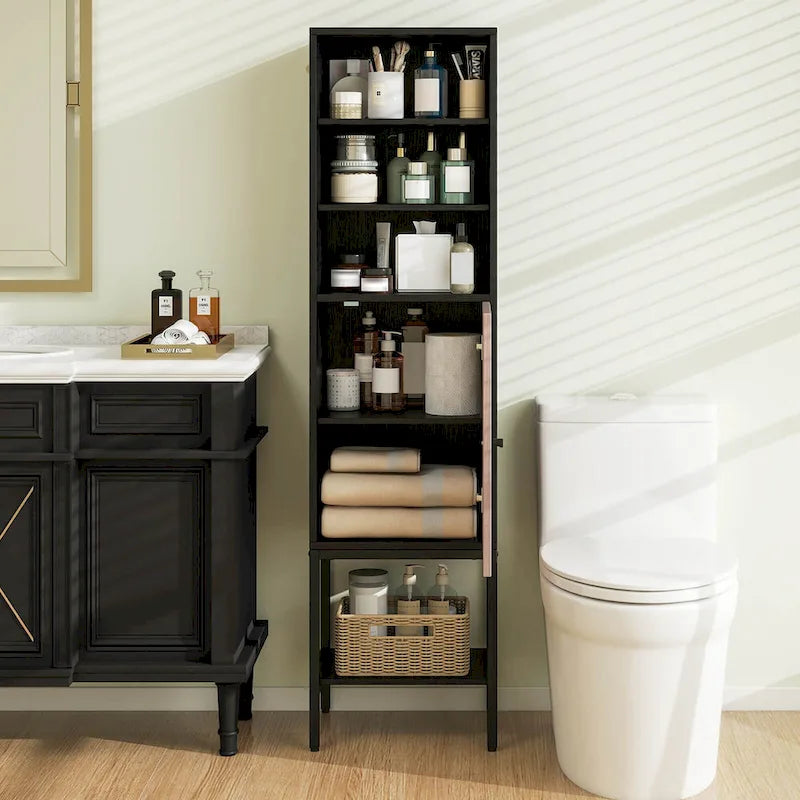 57 Bathroom Tall Cabinet with 1 Door and 4 Shelves - See Details