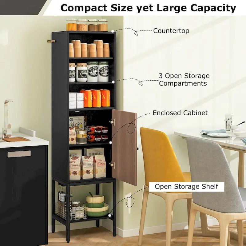 57 Bathroom Tall Cabinet with 1 Door and 4 Shelves - See Details