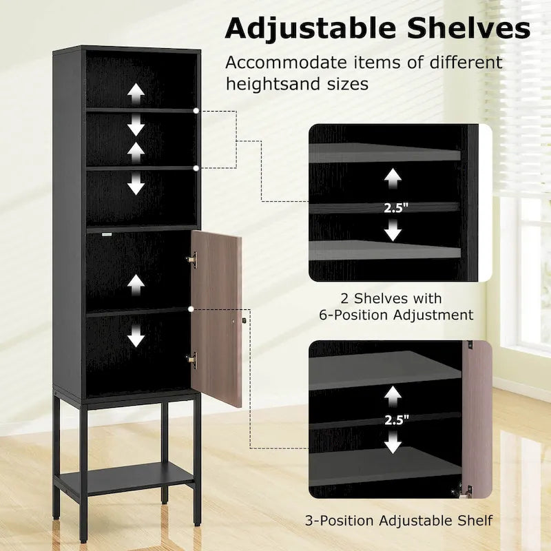 57 Bathroom Tall Cabinet with 1 Door and 4 Shelves - See Details