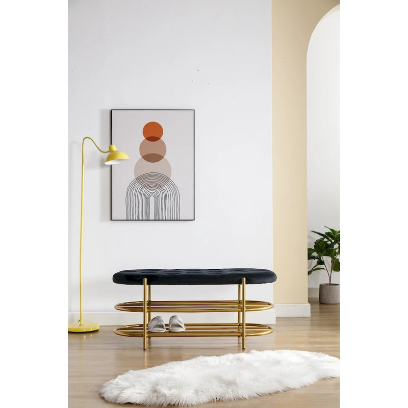 Velvet Upholstered Tufted End of Bench for Living Room/Bedroom
