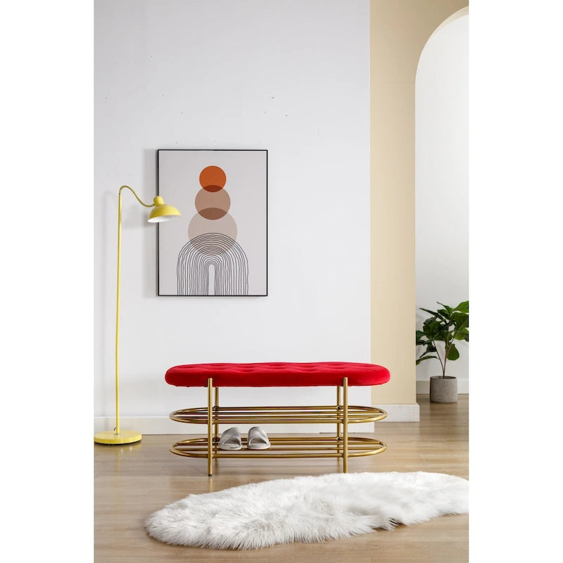 Velvet Upholstered Tufted End of Bench for Living Room/Bedroom