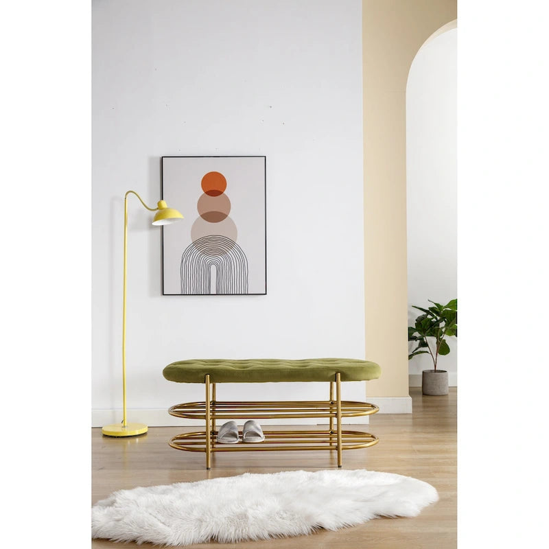 Velvet Upholstered Tufted End of Bench for Living Room/Bedroom