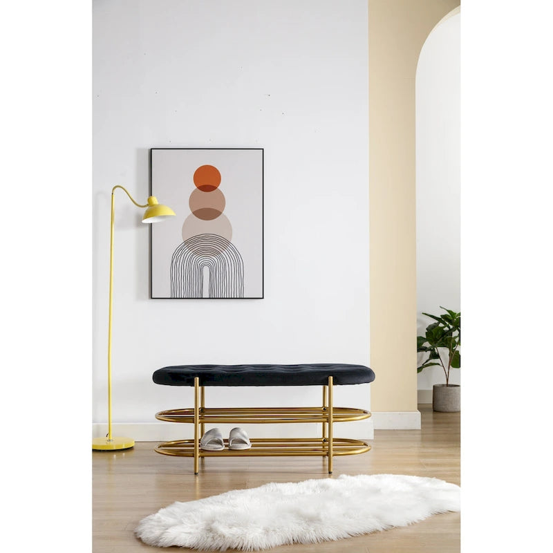 Velvet Upholstered Tufted End of Bench for Living Room/Bedroom