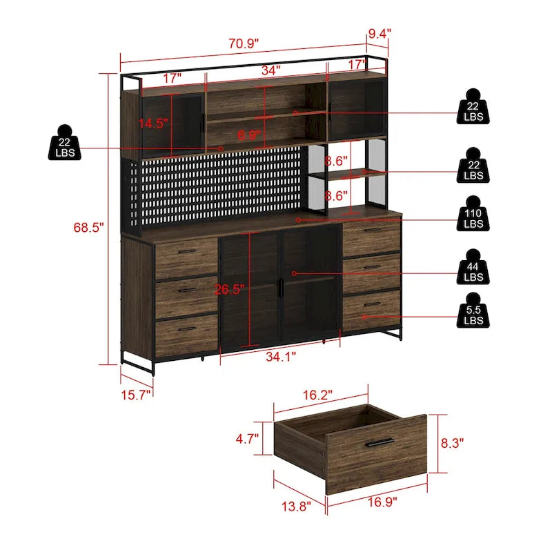 Dispensa da cucina da 70.9W con vano contenitore e supporto per microonde