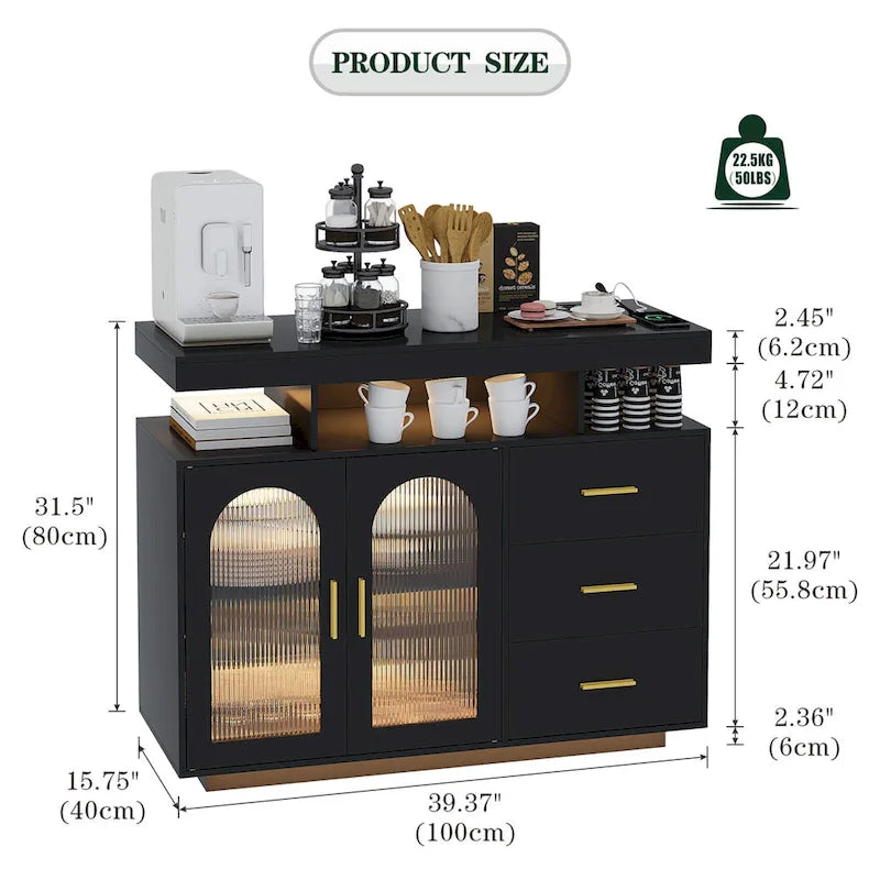 99 cm breites Sideboard mit LED-Beleuchtung - N/A