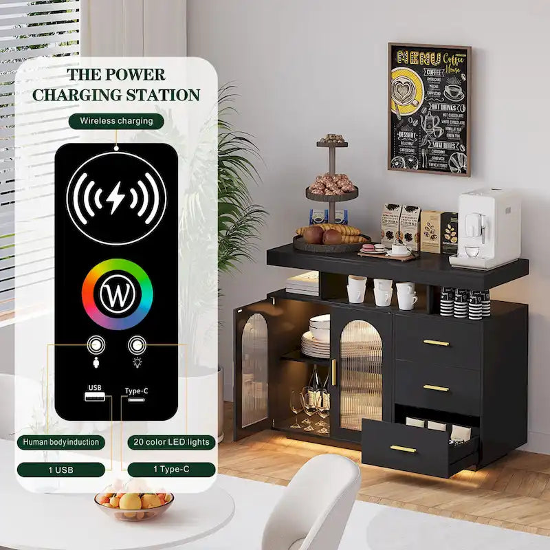 99 cm breites Sideboard mit LED-Beleuchtung - N/A