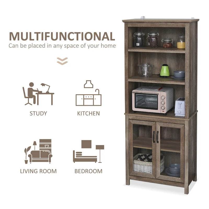 Libreria mobiletto contenitore multifunzionale con ripiani regolabili e scaffale espositivo per studio, cucina, soggiorno, naturale