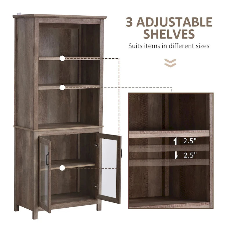 Multifunctional Storage Cabinet Bookcase with Adjustable Shelves Display Rack for Study, Kitchen, Living Room, Nature