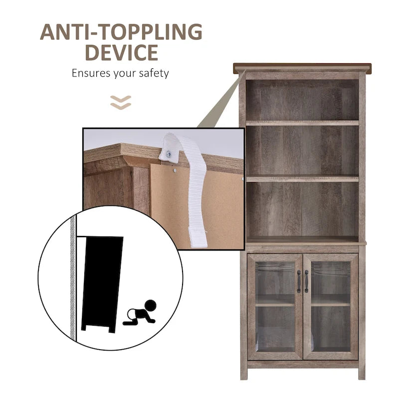 Multifunctional Storage Cabinet Bookcase with Adjustable Shelves Display Rack for Study, Kitchen, Living Room, Nature