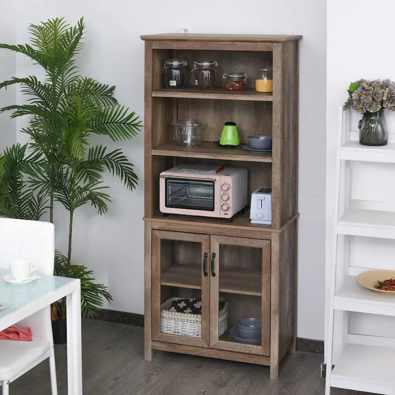 Multifunctional Storage Cabinet Bookcase with Adjustable Shelves Display Rack for Study, Kitchen, Living Room, Nature