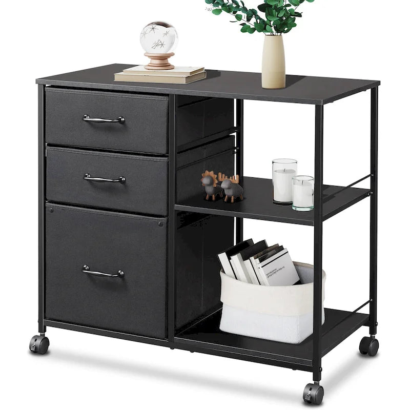 3 Drawer Mobile File Cabinet, Rolling Printer Stand with Open Storage Shelf, Fabric Lateral Filing Cabinet fits A4 or Letter