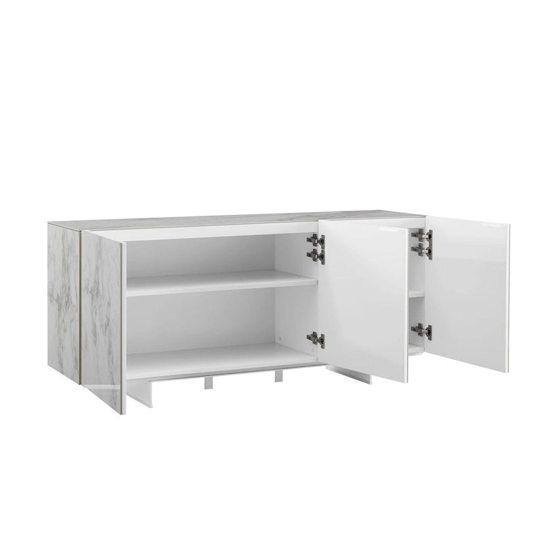 STONE buffet-server in white marbled ceramic. - N/A
