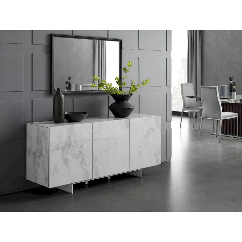STONE buffet-server in white marbled ceramic. - N/A